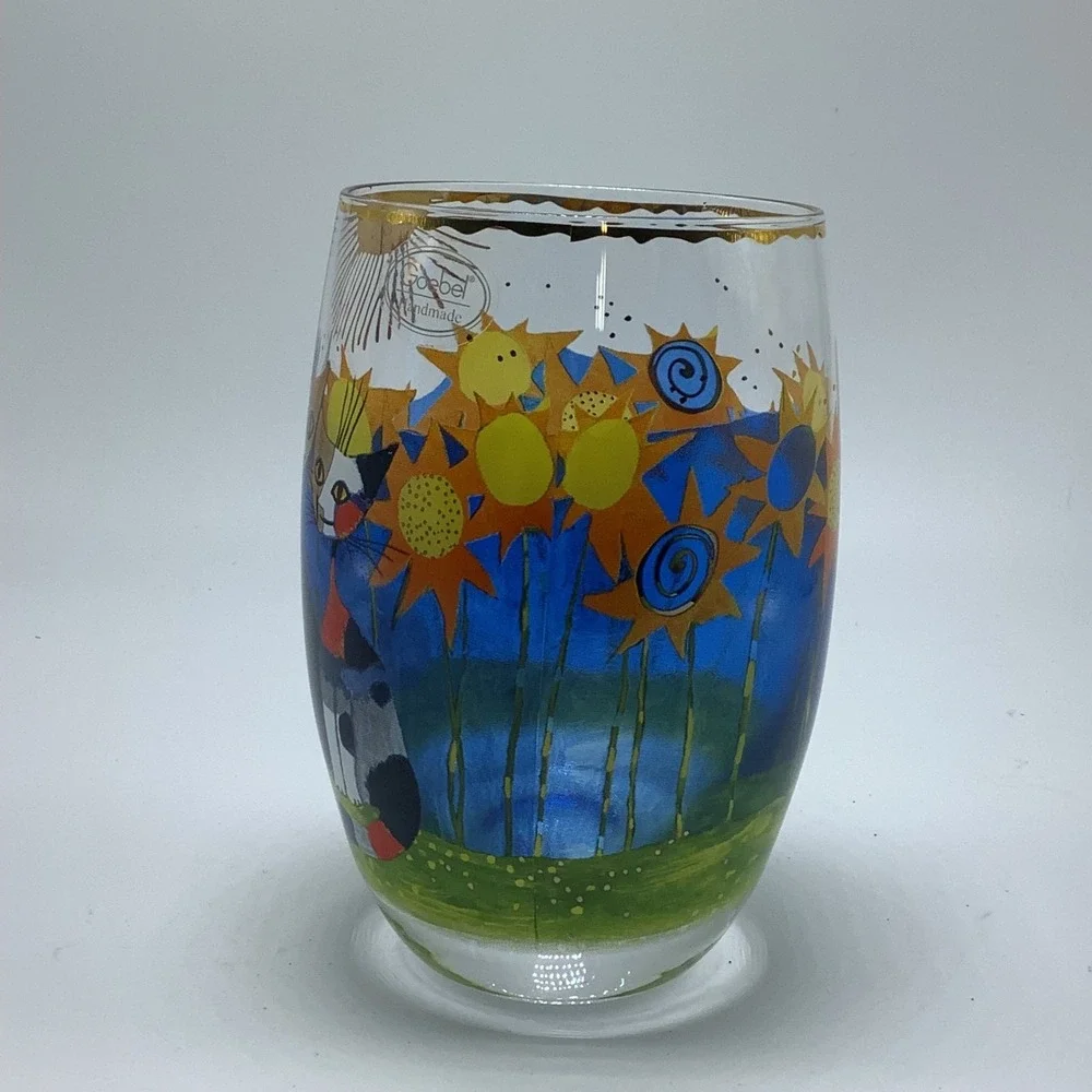 Goebel Handmade‎ Cat Sunflowers Rosina Wachtmeister Drinking Glass